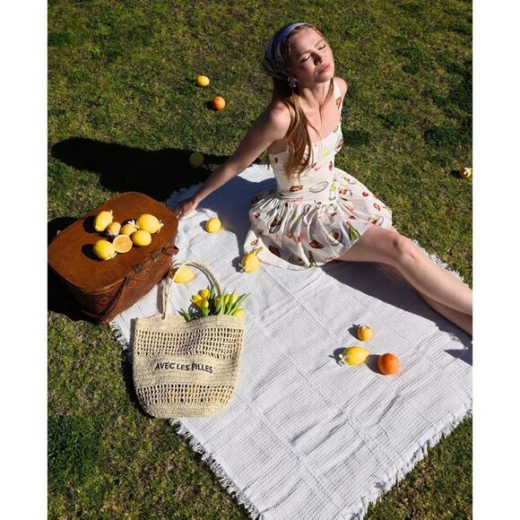 Avec Les Filles Size 2 Printed Drop-Waist Flounce Romper Dress Ivory Tabletop - Picture 4 of 12